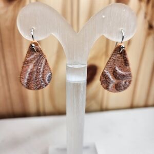Artisan Brown Patterned Handmade Embossed Leather Teardrop Earrings